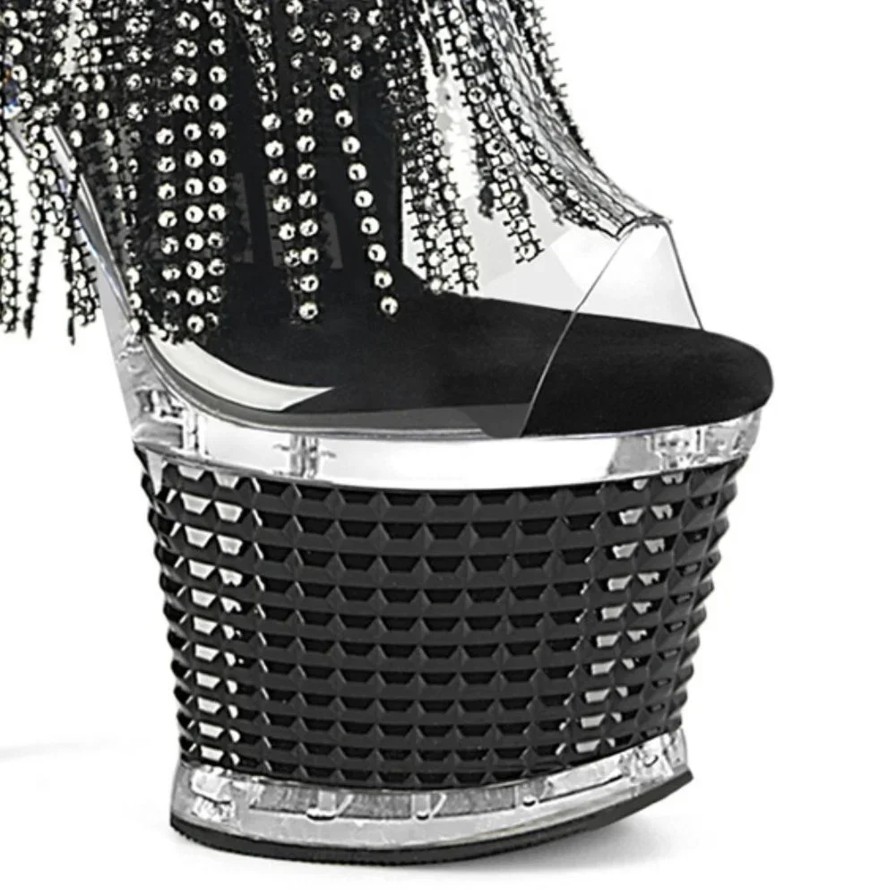 Platform Rhinestone Fringe Lace Up Ankle Boots - Picture 4 of 4